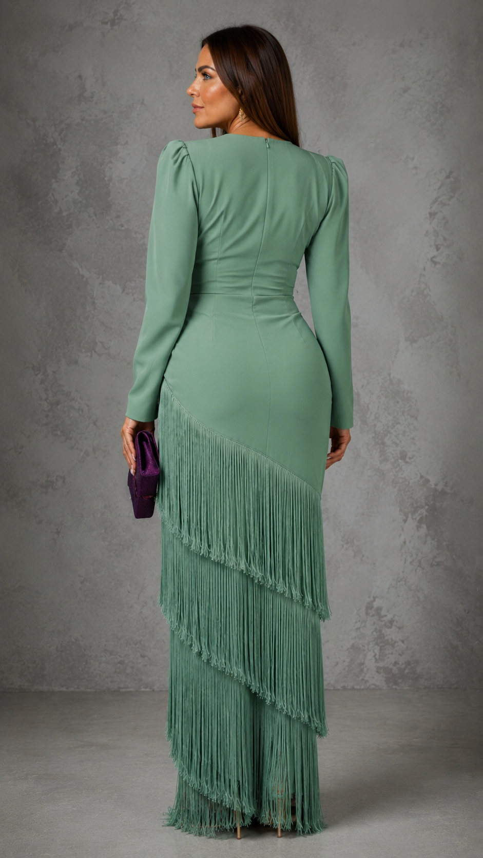 Vestido Elegante con Mangas de Flecos