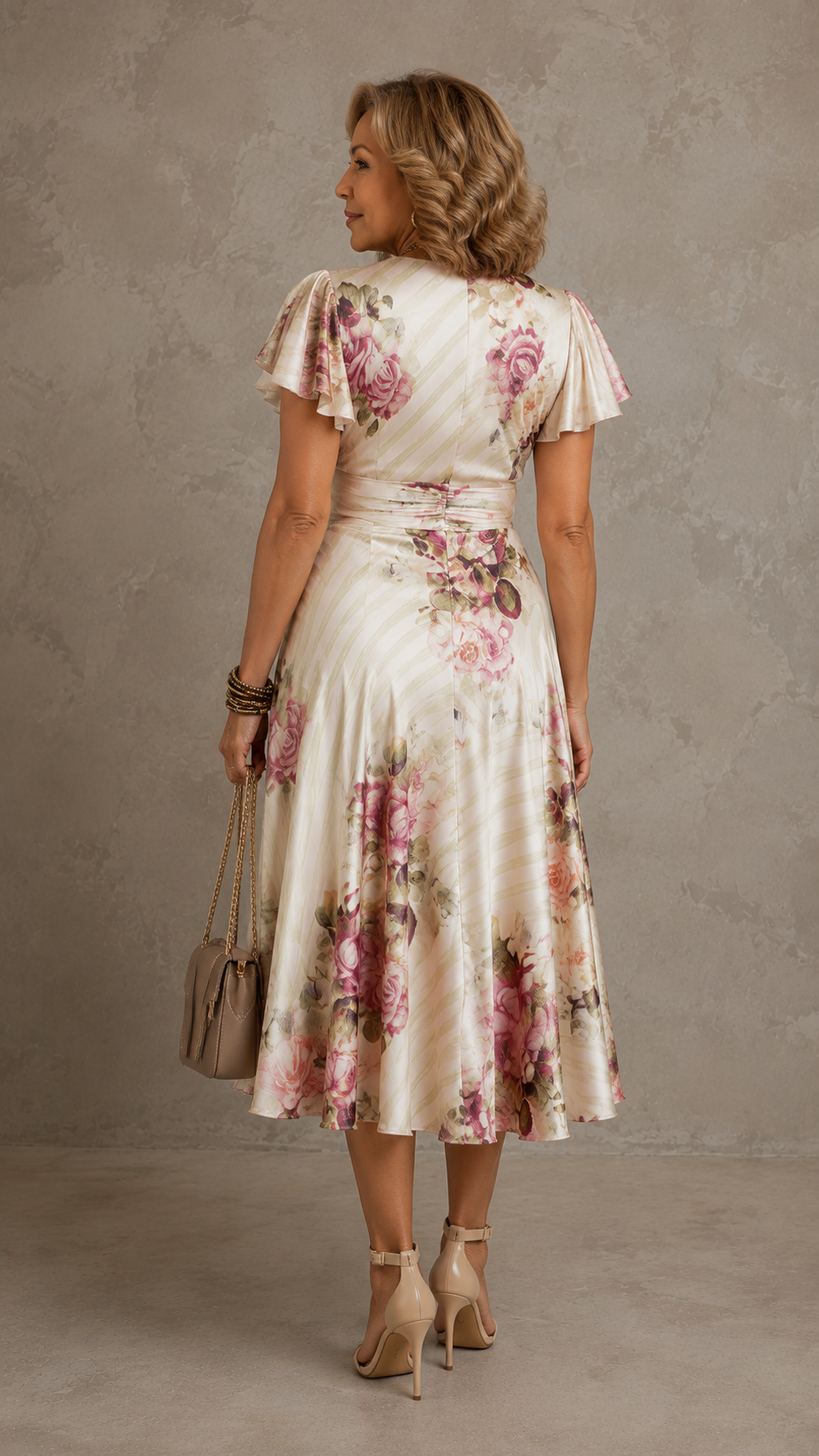 Vestido Midi de Satén con Estampado Floral Vintage