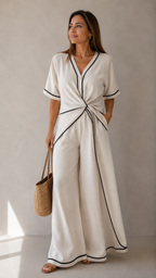 Set Elegante de Playa – Blusa Cruzada + Pantalón Palazzo