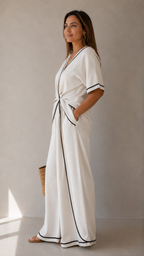 Set Elegante de Playa – Blusa Cruzada + Pantalón Palazzo