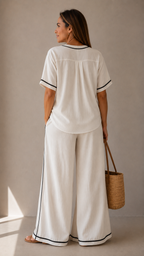 Set Elegante de Playa – Blusa Cruzada + Pantalón Palazzo