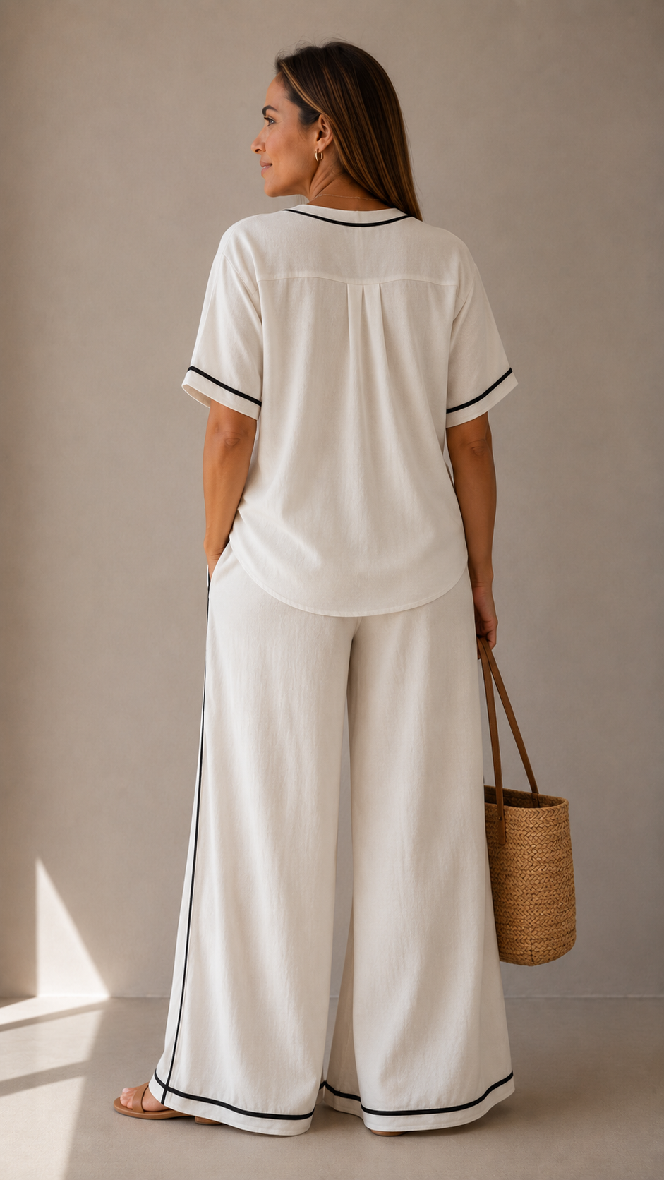 Set Elegante de Playa – Blusa Cruzada + Pantalón Palazzo