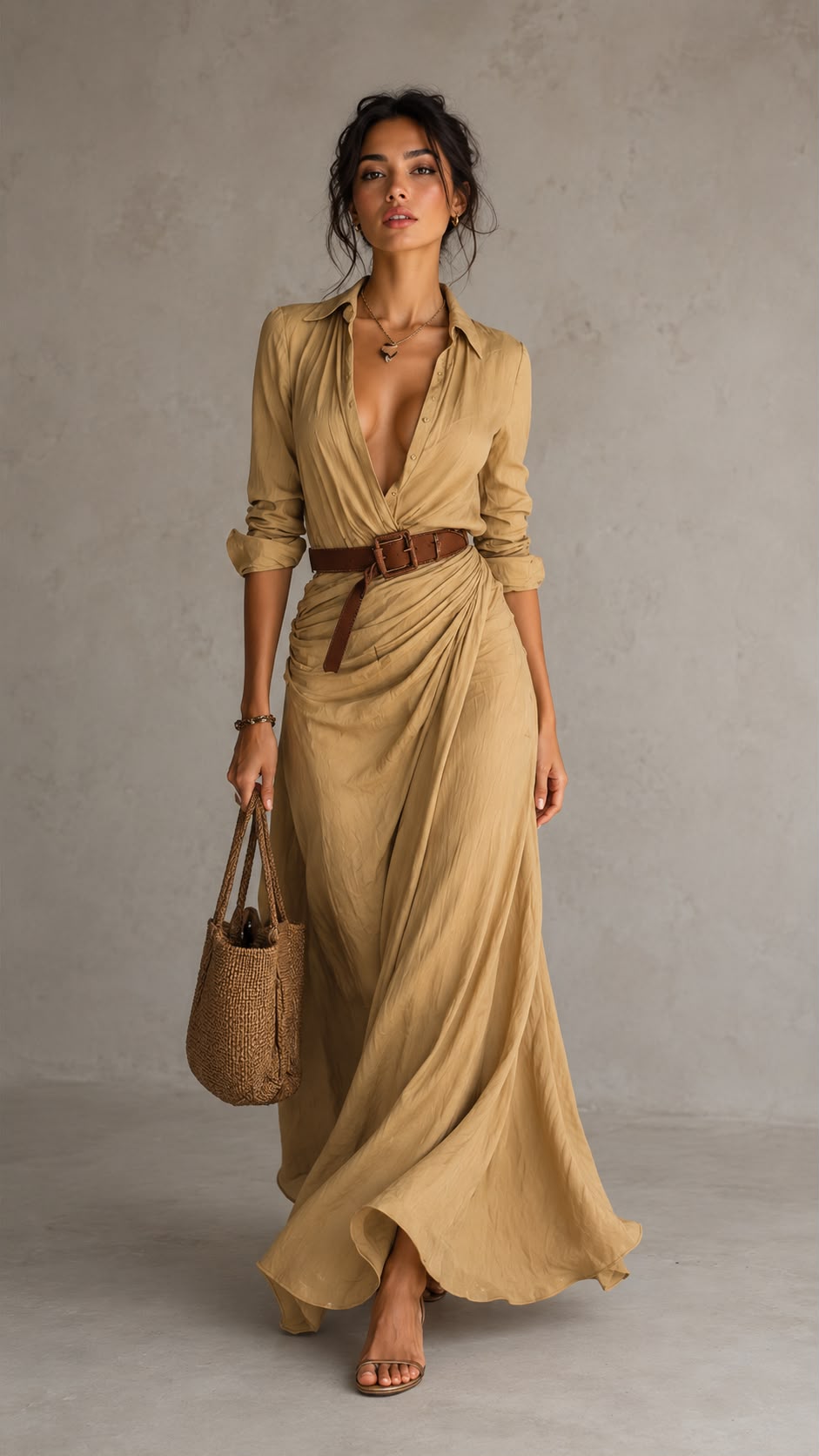 Vestido Maxi Camisero con Cinturón