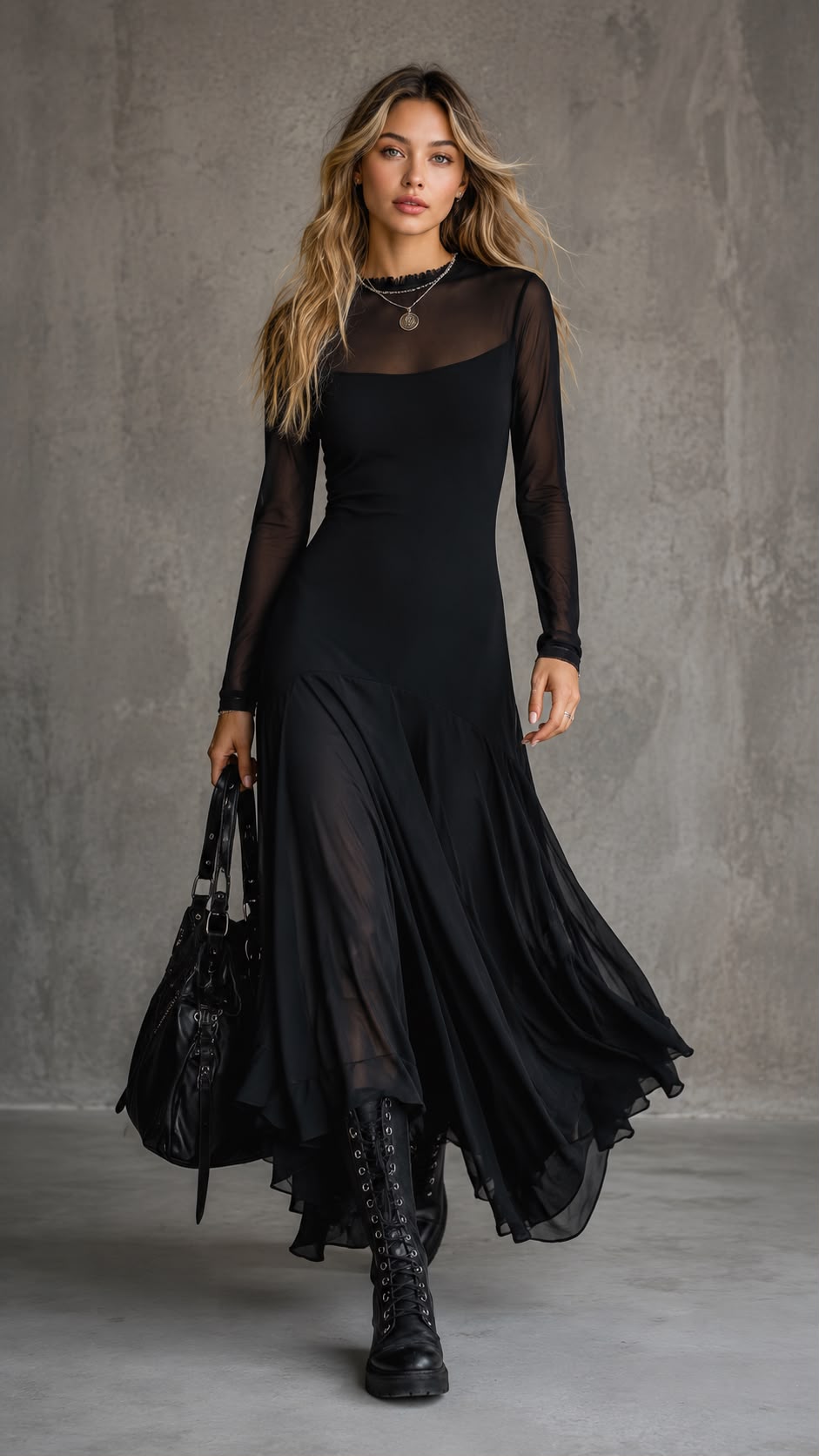 Vestido Maxi de Corte Holgado en Tul Negro