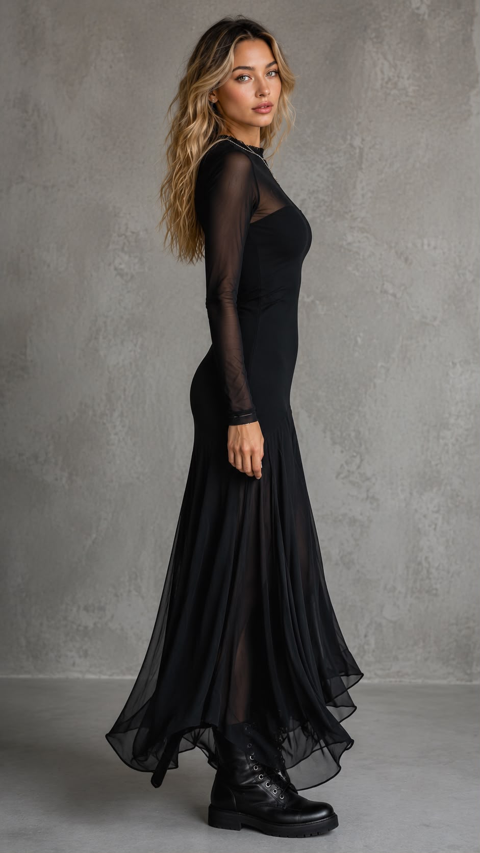 Vestido Maxi de Corte Holgado en Tul Negro