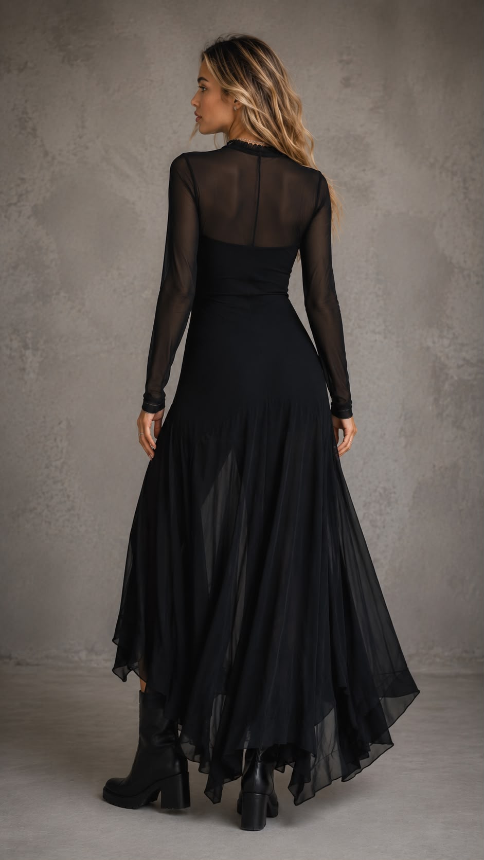 Vestido Maxi de Corte Holgado en Tul Negro