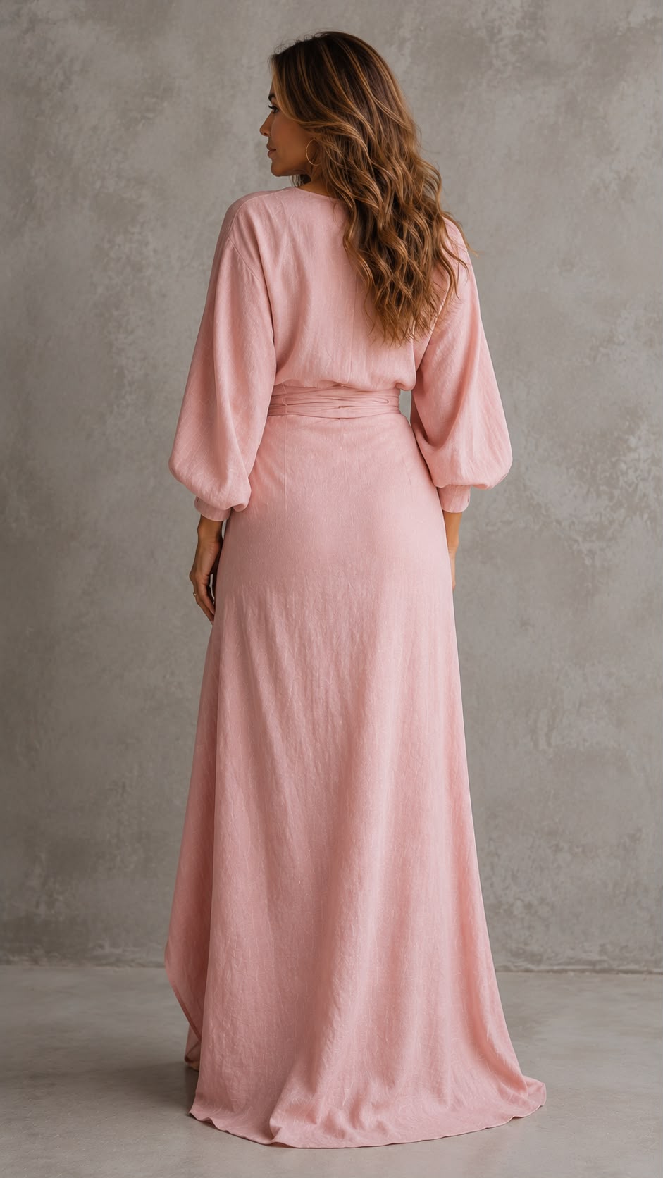 Vestido Maxi Minimalista Rosa con Escote en V para Mujer