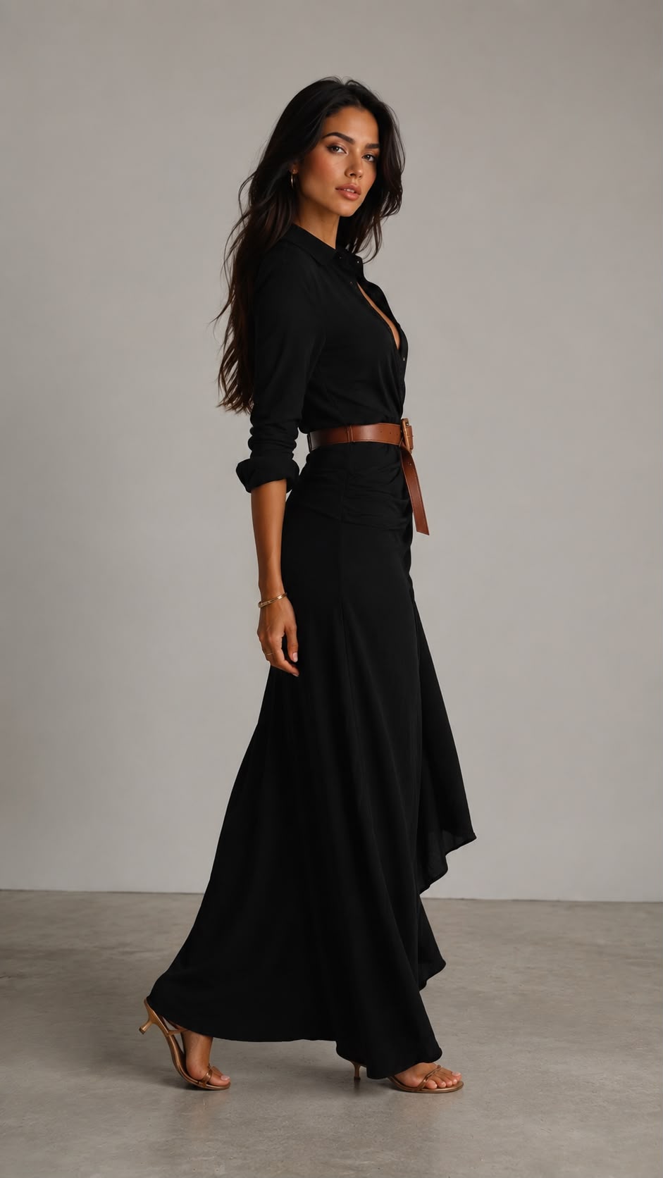 Vestido Maxi Camisero con Cinturón