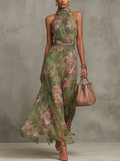 Florence | Green Floral Halter Maxi Dress